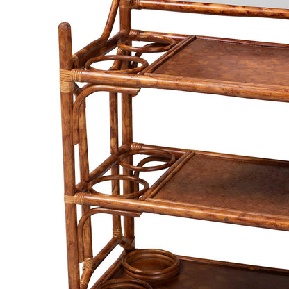 Feyre Marbled Tortoise Natural Rattan Hall Tree, Entryway Organizer with Mirror
