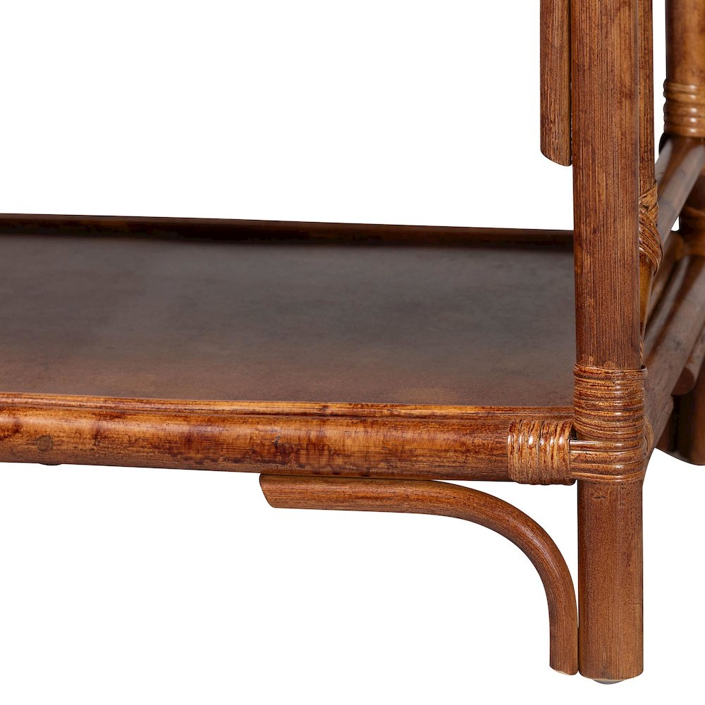 Feyre Marbled Tortoise Natural Rattan Hall Tree, Entryway Organizer with Mirror
