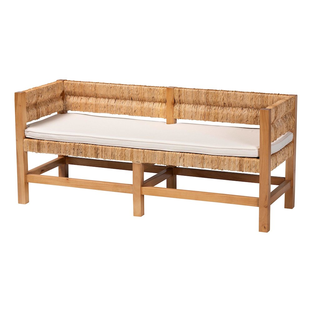 Accent Bench - Handwoven Seagrass Accent Seating with Mahogany Wood Frame