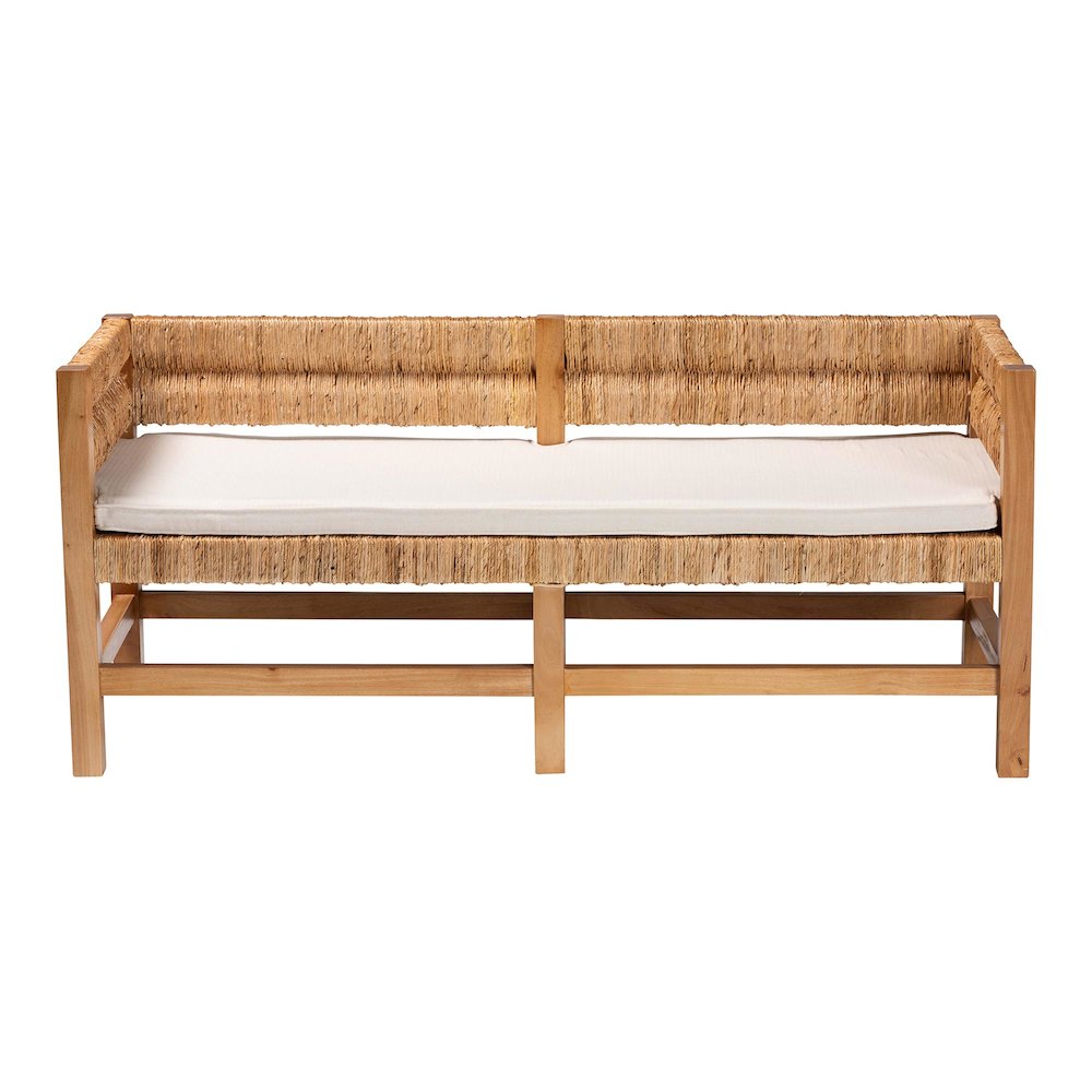Accent Bench - Handwoven Seagrass Accent Seating with Mahogany Wood Frame