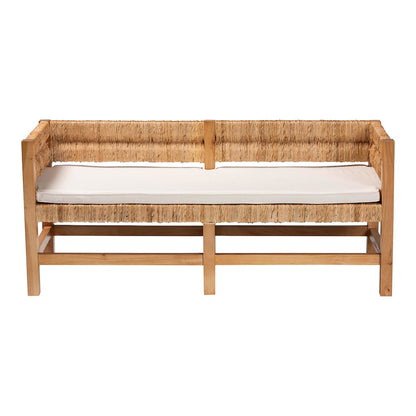 Accent Bench - Handwoven Seagrass Accent Seating with Mahogany Wood Frame