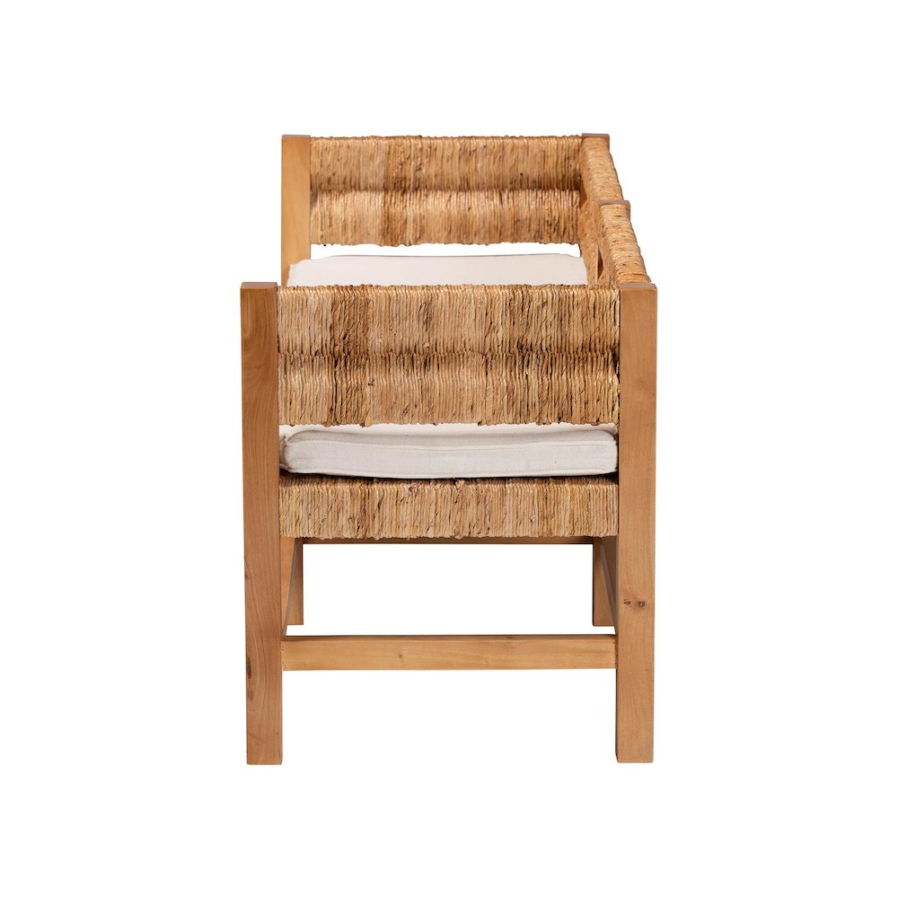 Accent Bench - Handwoven Seagrass Accent Seating with Mahogany Wood Frame