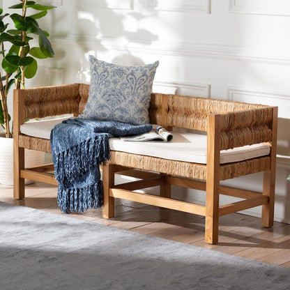 Accent Bench - Handwoven Seagrass Accent Seating with Mahogany Wood Frame