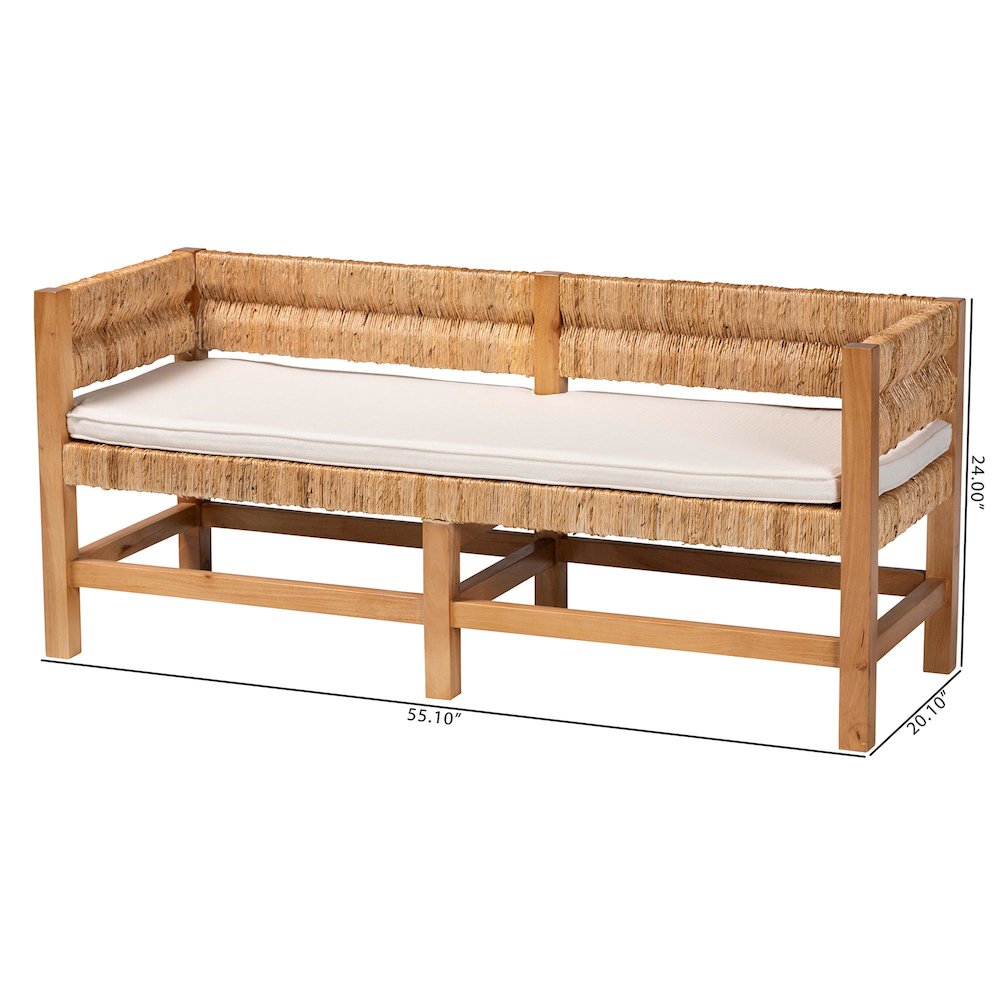 Accent Bench - Handwoven Seagrass Accent Seating with Mahogany Wood Frame
