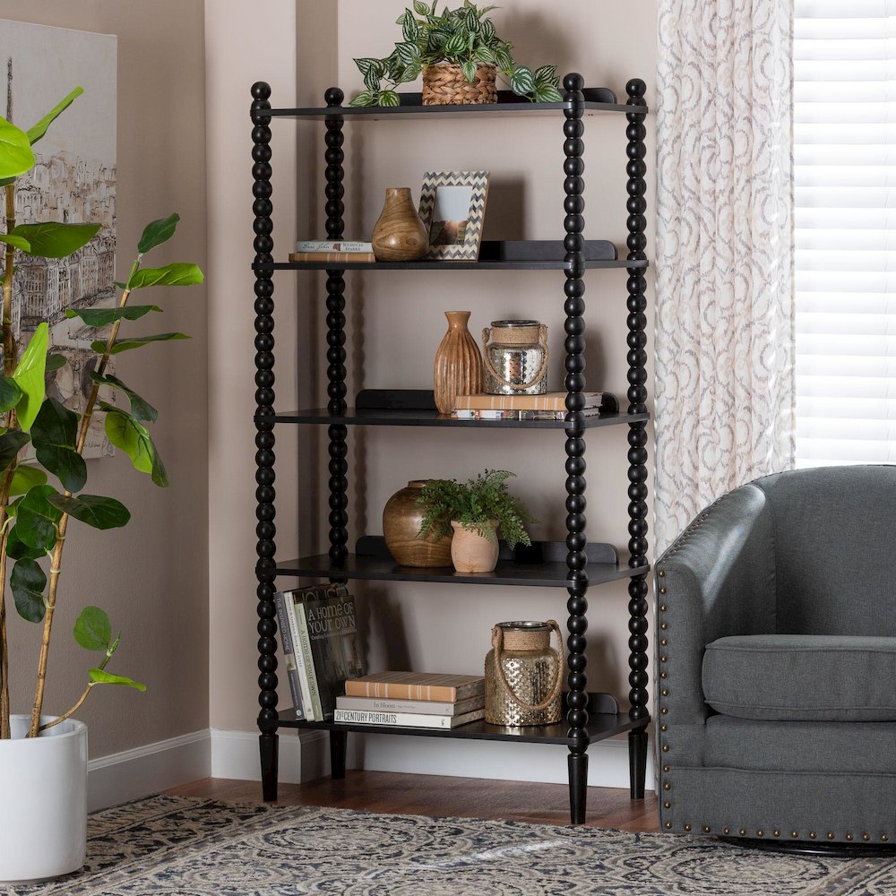Lucera Bobbin Display Shelf - 5-Tier Open Frame Vertical Bookcase, Black