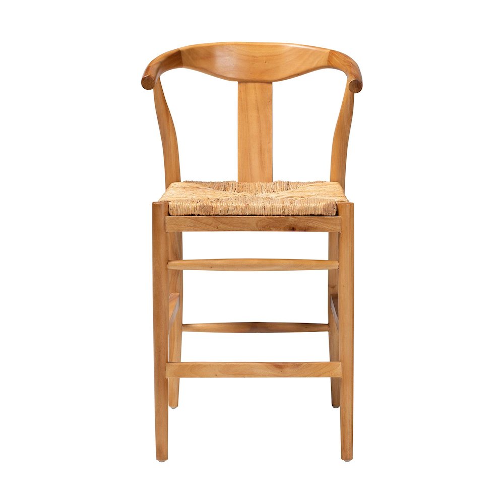 Counter Stool with Woven Seagrass Seat - Stool with Arms and Wishbone Backrest