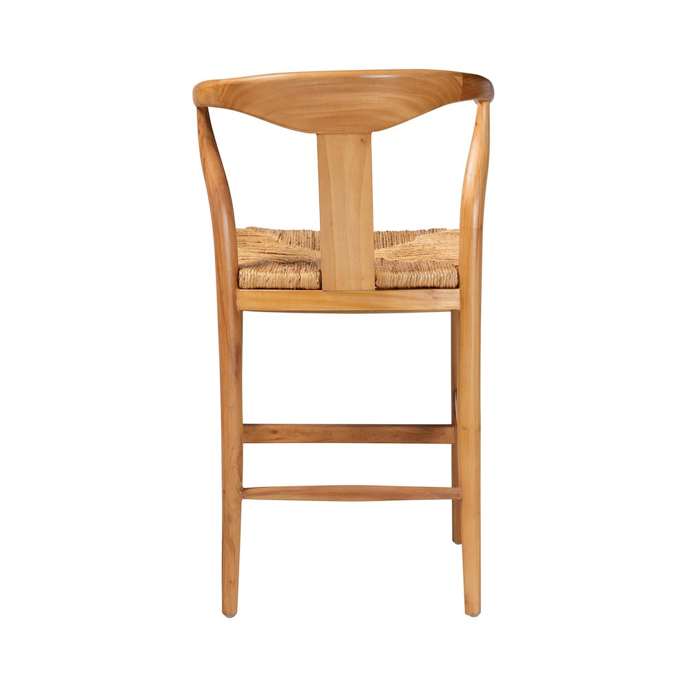 Counter Stool with Woven Seagrass Seat - Stool with Arms and Wishbone Backrest