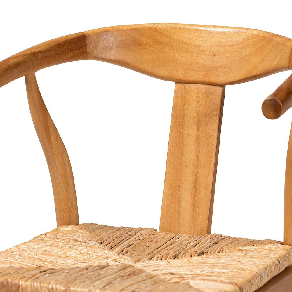 Counter Stool with Woven Seagrass Seat - Stool with Arms and Wishbone Backrest
