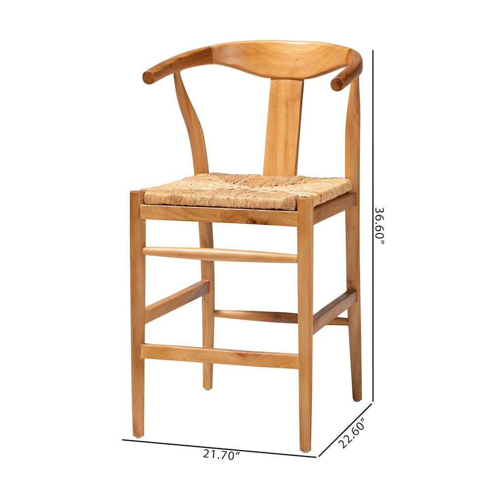 Counter Stool with Woven Seagrass Seat - Stool with Arms and Wishbone Backrest
