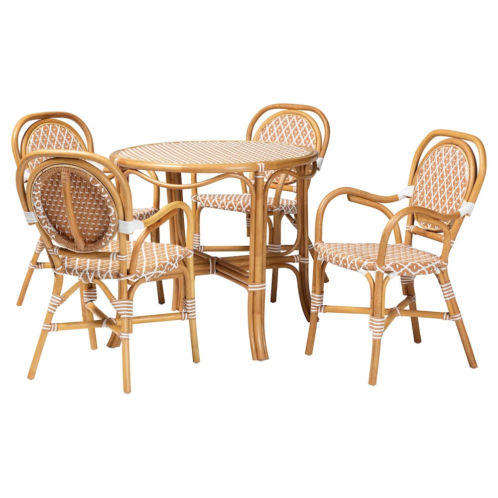 5-Piece Cafe-Style Set with Round Table and 4 Matching Chairs, Beige