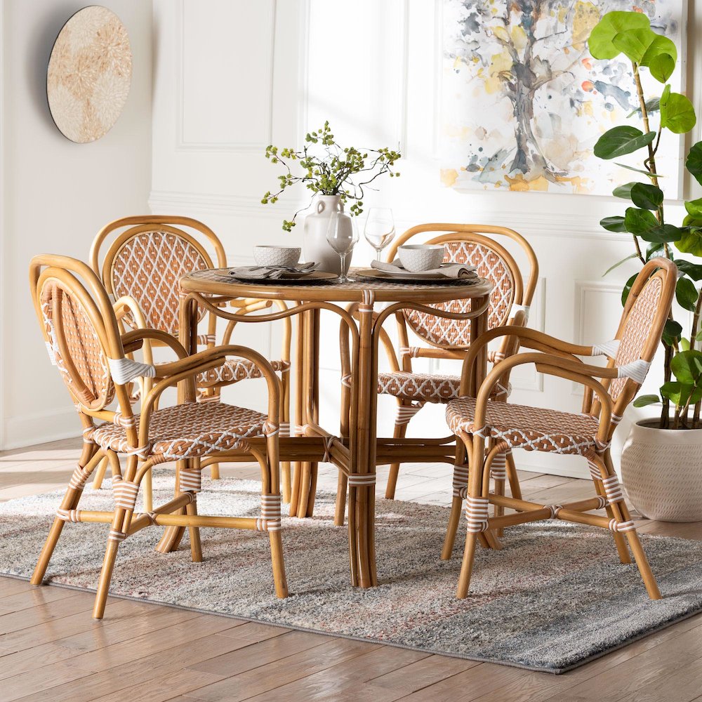 5-Piece Cafe-Style Set with Round Table and 4 Matching Chairs, Beige
