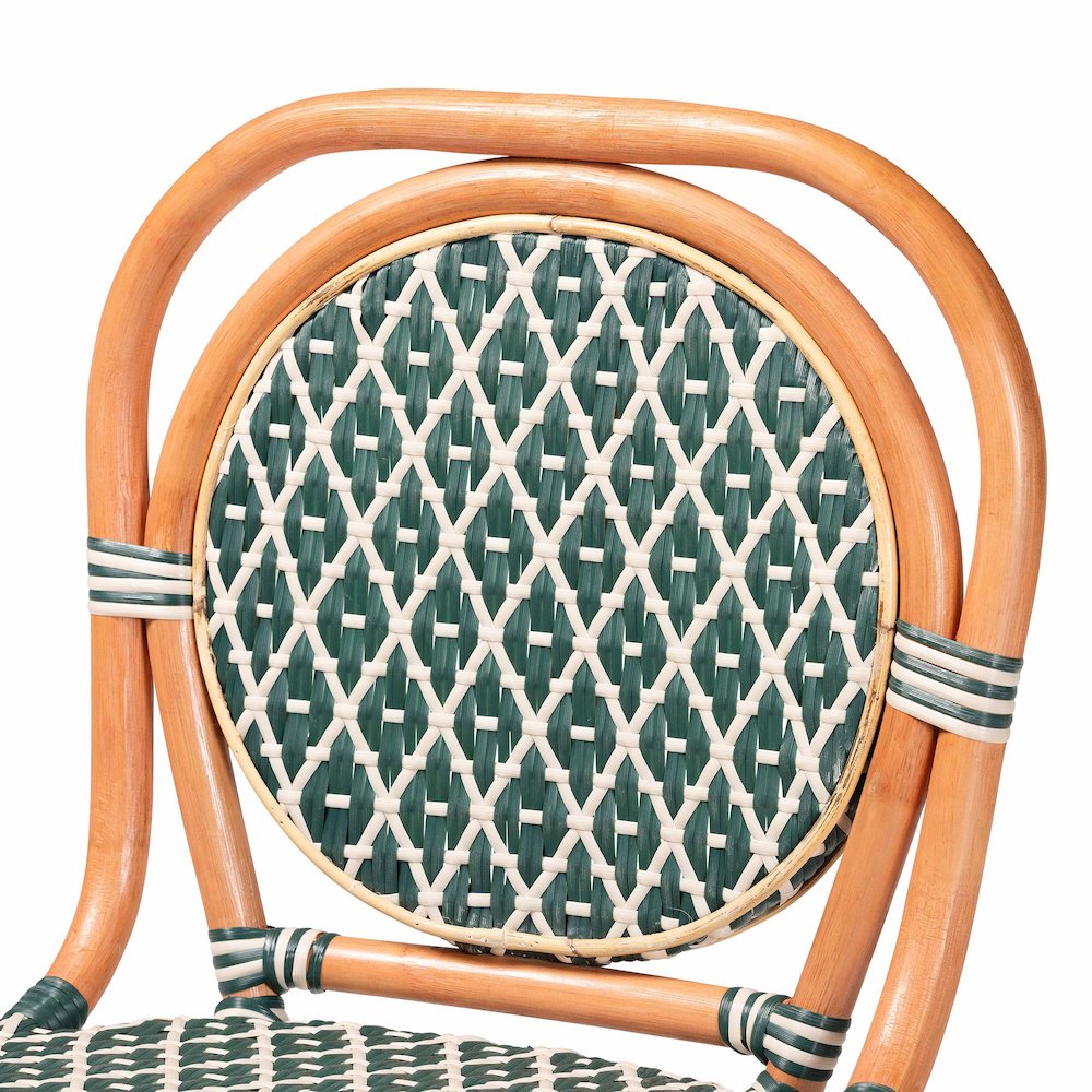 Rattan Bistro Counter Stool, Handwoven Accent Seating with Backrest, Green