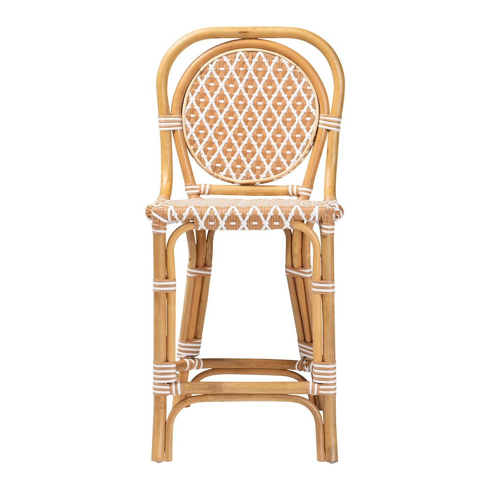 Rattan Bistro Counter Stool, Handwoven Accent Seating with Backrest, Beige