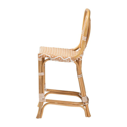 Rattan Bistro Counter Stool, Handwoven Accent Seating with Backrest, Beige