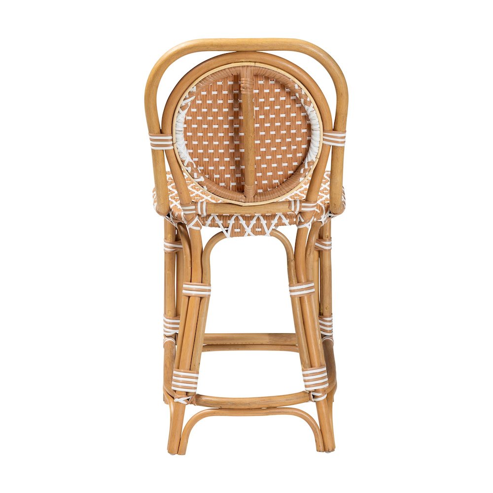 Rattan Bistro Counter Stool, Handwoven Accent Seating with Backrest, Beige