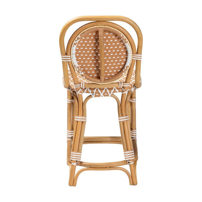 Rattan Bistro Counter Stool, Handwoven Accent Seating with Backrest, Beige