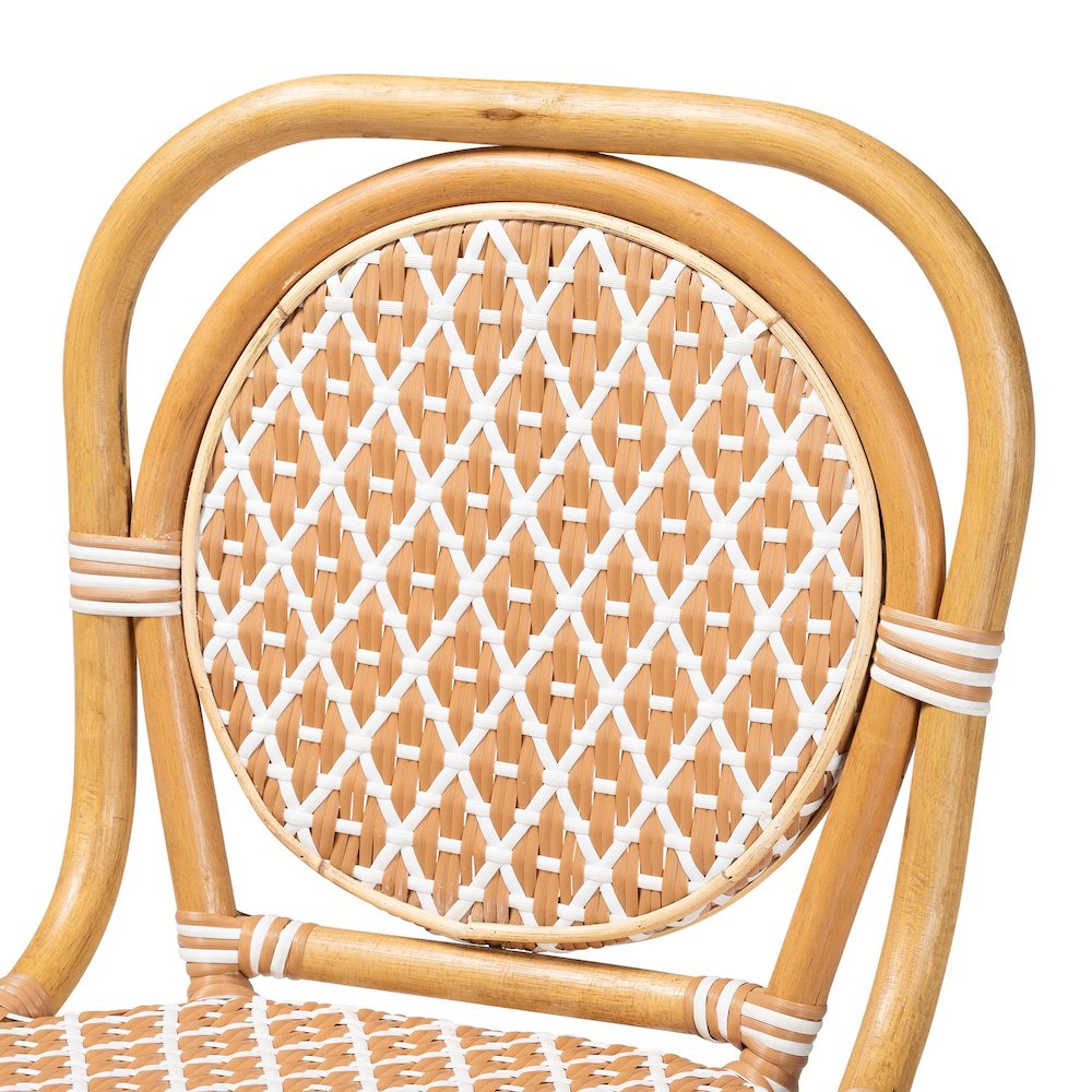 Rattan Bistro Counter Stool, Handwoven Accent Seating with Backrest, Beige