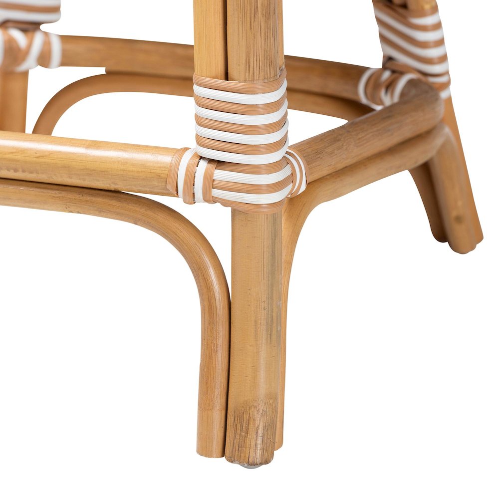 Rattan Bistro Counter Stool, Handwoven Accent Seating with Backrest, Beige