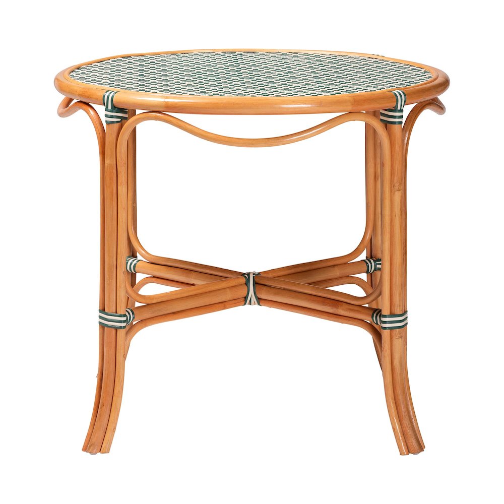 Mattie Natural Rattan Round Bistro Dining Table, Green