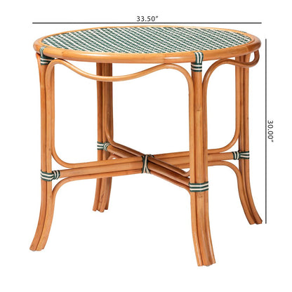 Mattie Natural Rattan Round Bistro Dining Table, Green