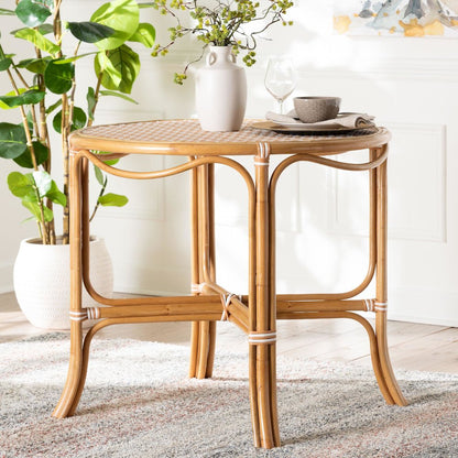 Mattie Natural Rattan Round Bistro Dining Table, Beige