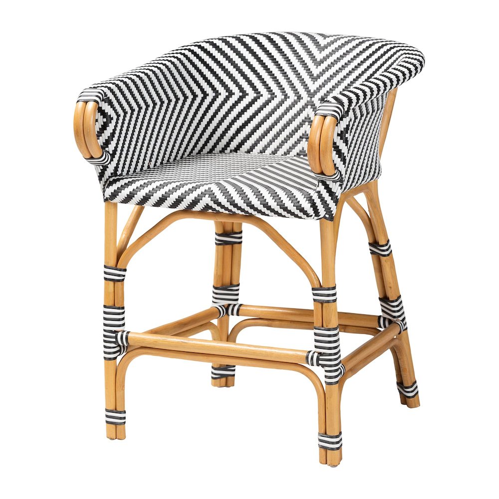 Max Rattan Bistro Counter Stool, Handwoven Cafe-Style Accent Seating