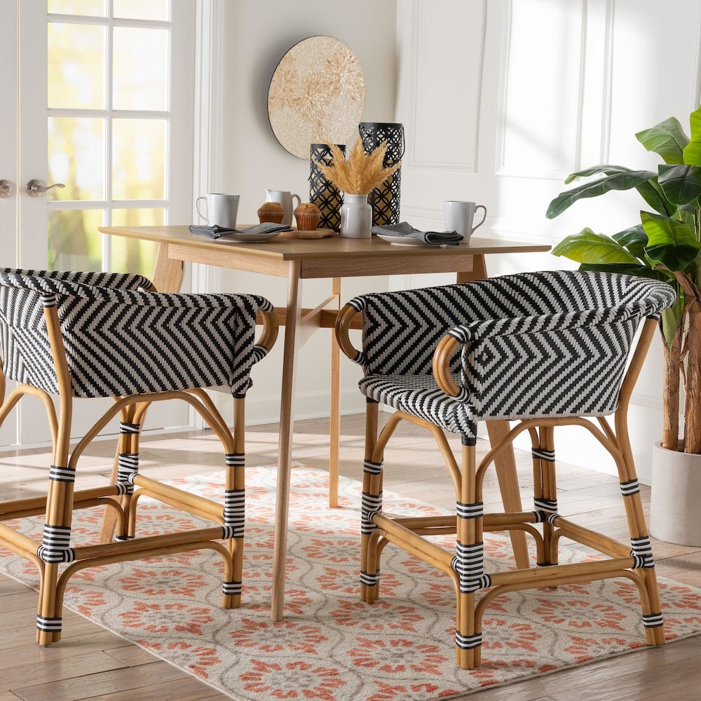 Max Rattan Bistro Counter Stool, Handwoven Cafe-Style Accent Seating