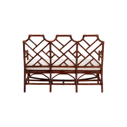 Aella Tortoise Rattan Loveseat Bench with Cushion, Curved Arms, Boho