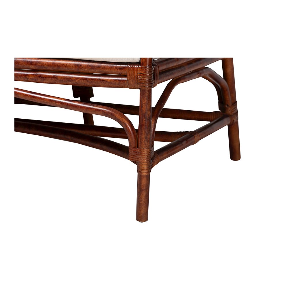 Aella Tortoise Rattan Loveseat Bench with Cushion, Curved Arms, Boho