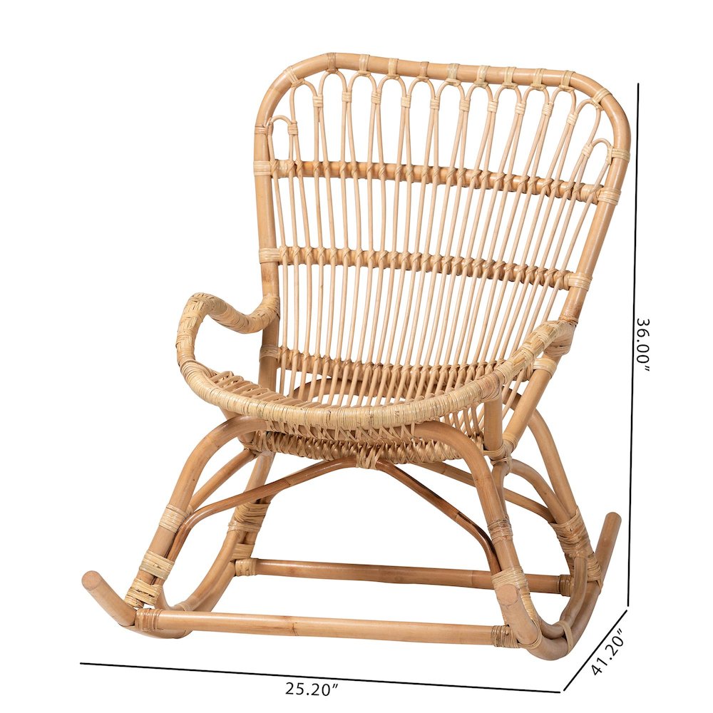 Mahin Natural Rattan Rocking Wicker Accent Rocker with Curved Armrests