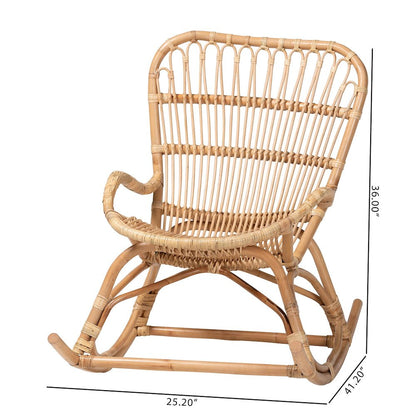Mahin Natural Rattan Rocking Wicker Accent Rocker with Curved Armrests