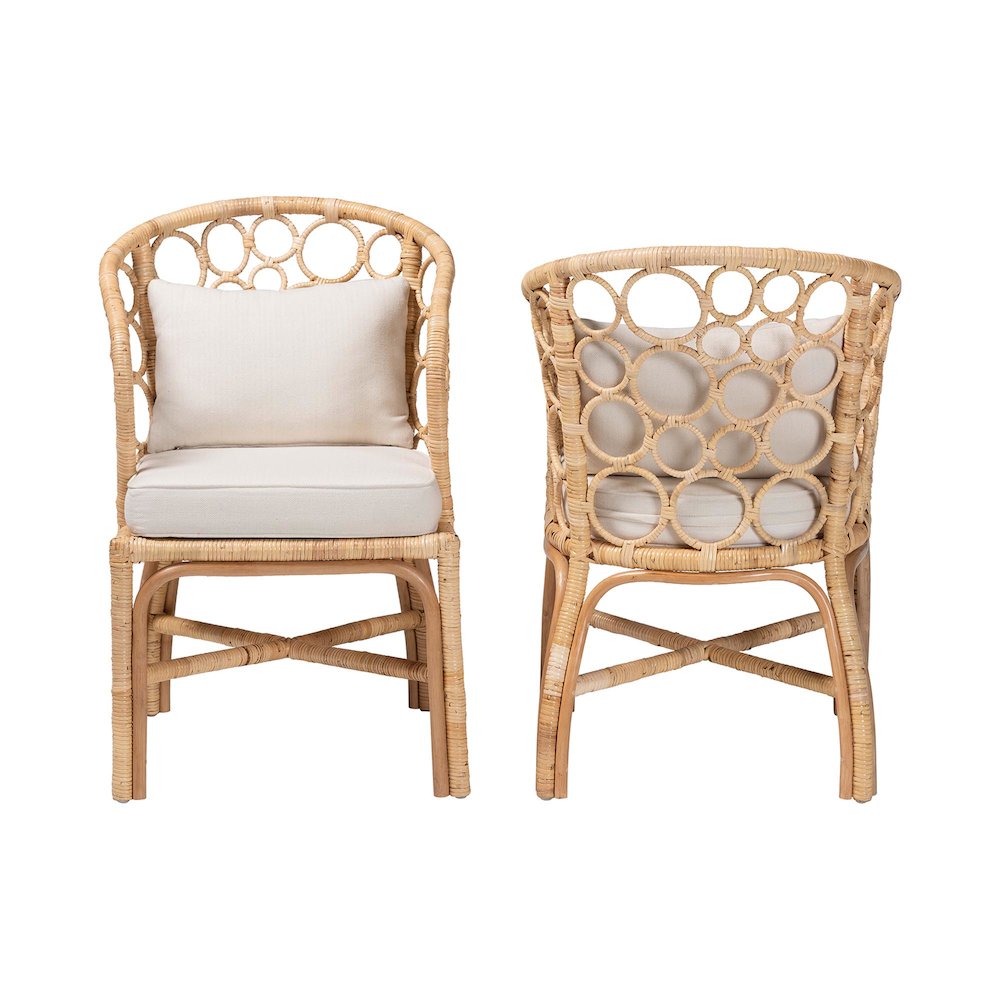 Natural Rattan 2-Piece Dining Chair Set with Bubble Frame, Wicker Accent Chair