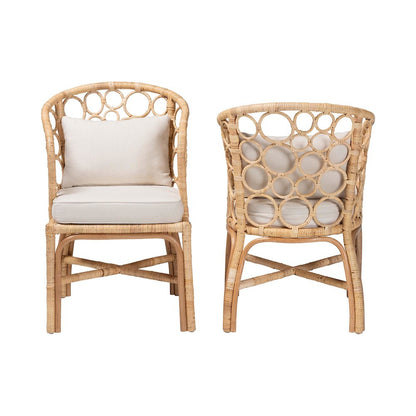 Natural Rattan 2-Piece Dining Chair Set with Bubble Frame, Wicker Accent Chair