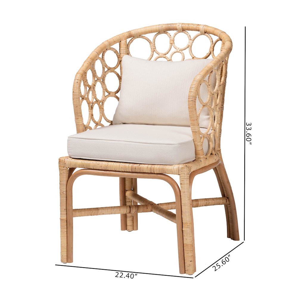 Natural Rattan 2-Piece Dining Chair Set with Bubble Frame, Wicker Accent Chair