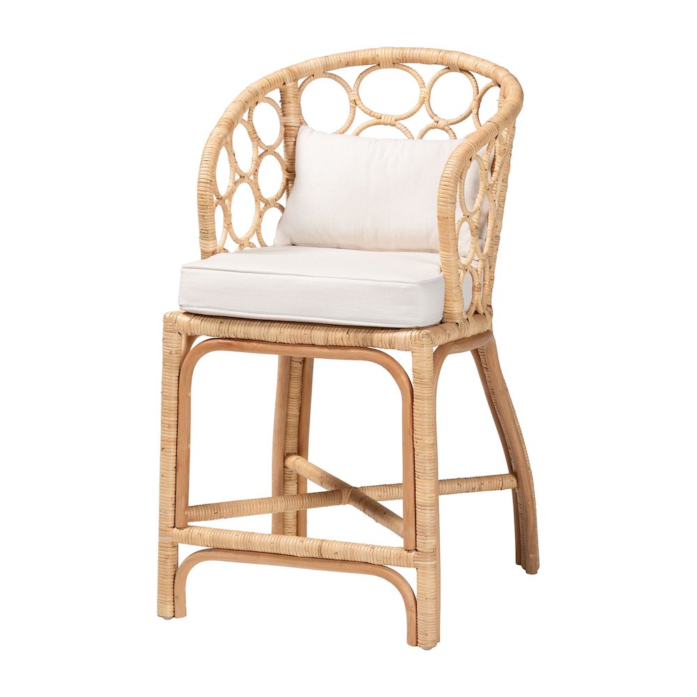 Natural Rattan Counter Stool with Bubble Frame - Handwoven Wicker Accent Stool