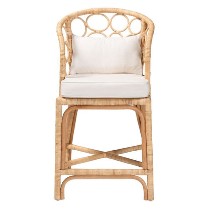 Natural Rattan Counter Stool with Bubble Frame - Handwoven Wicker Accent Stool