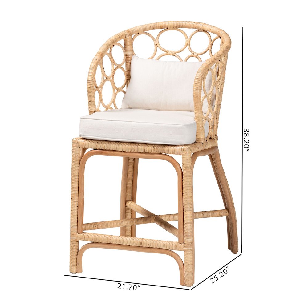 Natural Rattan Counter Stool with Bubble Frame - Handwoven Wicker Accent Stool