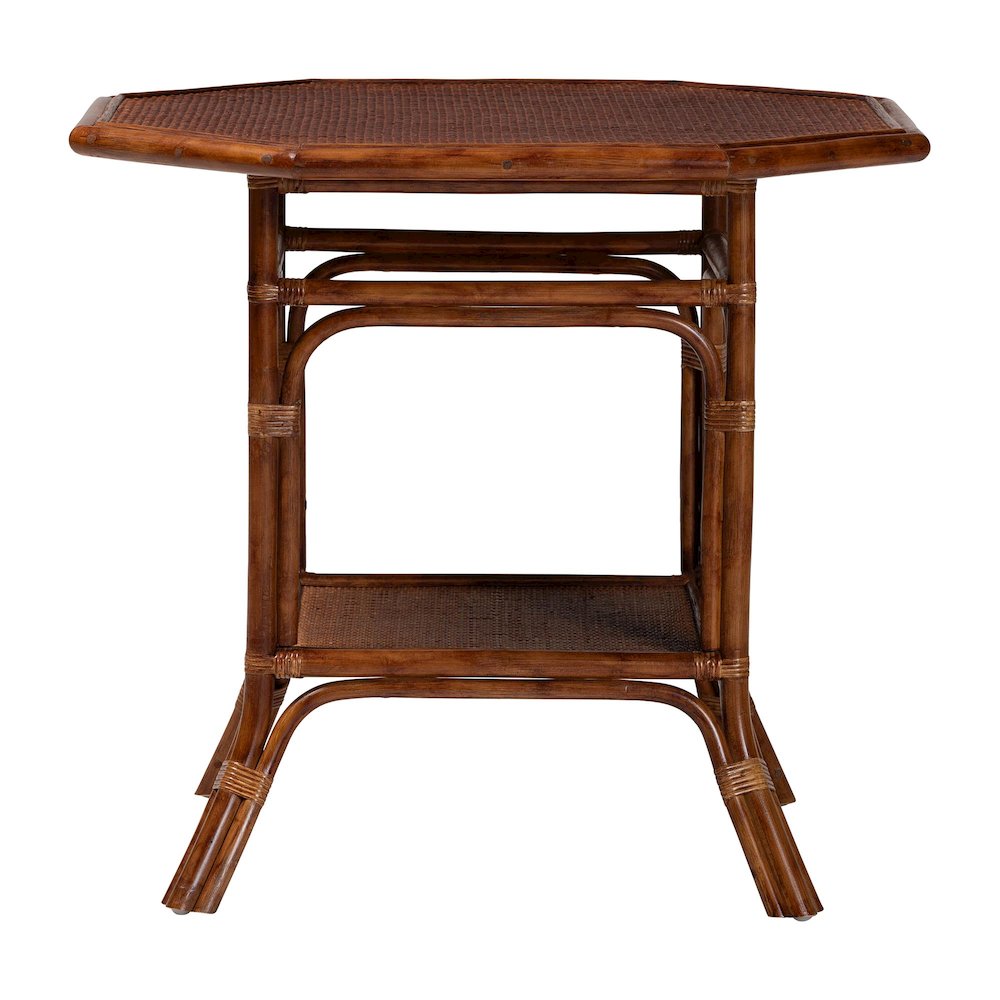 Marbled Tortoise Natural Rattan Dining Table - Bistro Table with Open Shelf