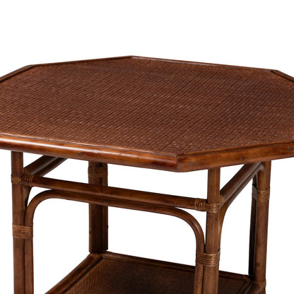 Marbled Tortoise Natural Rattan Dining Table - Bistro Table with Open Shelf