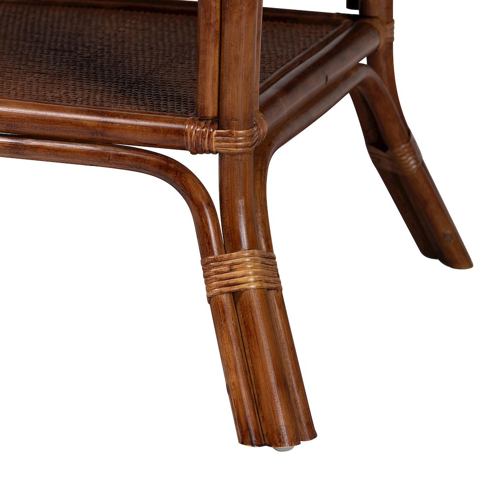 Marbled Tortoise Natural Rattan Dining Table - Bistro Table with Open Shelf