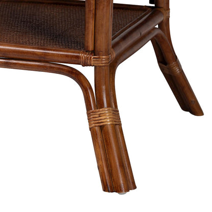 Marbled Tortoise Natural Rattan Dining Table - Bistro Table with Open Shelf