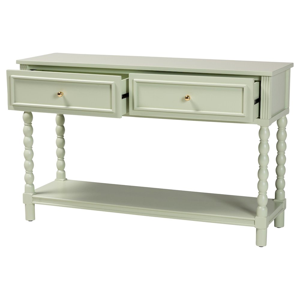 Console Table with Spindle Legs, 2 Drawers, Turned Detailing, Open Shelf Storage