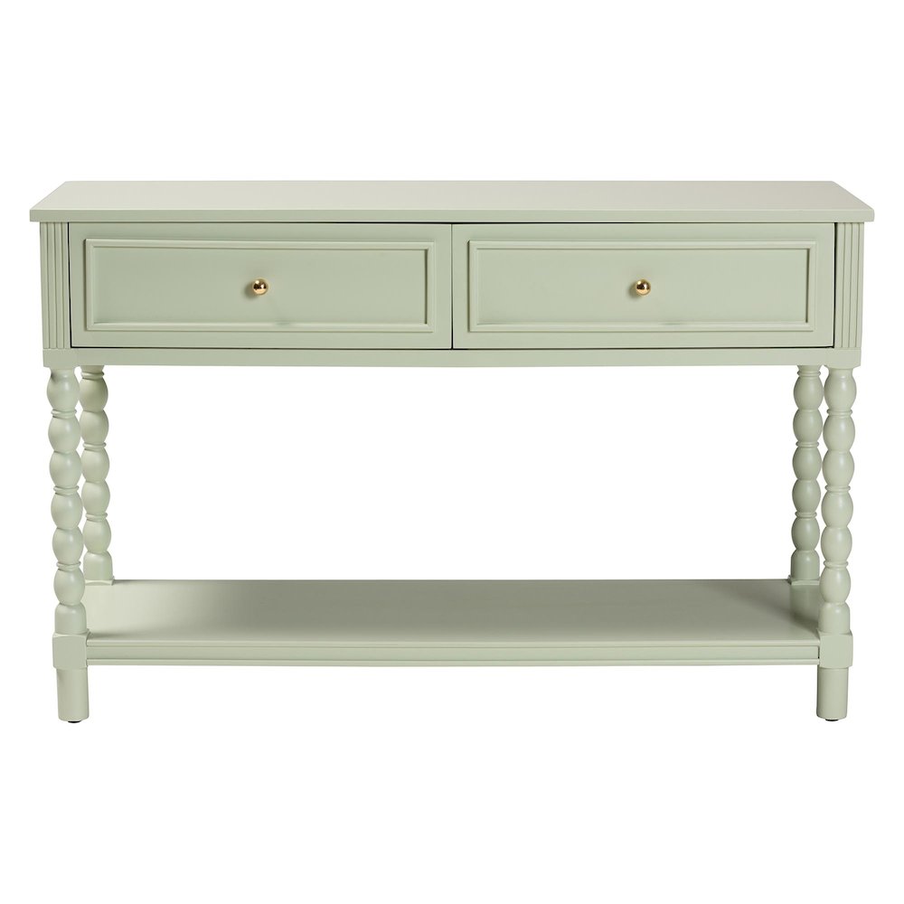 Console Table with Spindle Legs, 2 Drawers, Turned Detailing, Open Shelf Storage