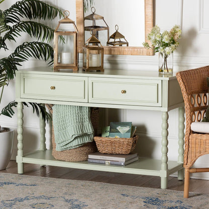 Console Table with Spindle Legs, 2 Drawers, Turned Detailing, Open Shelf Storage