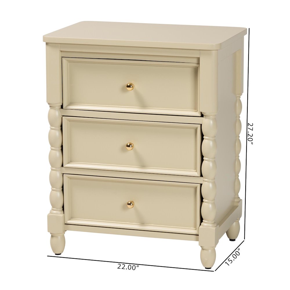 Nightstand with Spindle Legs - 3-Drawer Bedside Table with Turned Detailing