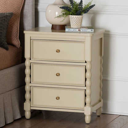 Nightstand with Spindle Legs - 3-Drawer Bedside Table with Turned Detailing