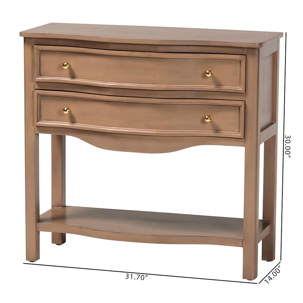 2-Drawer Entryway Table with Open Shelf and Sculpted Apron for Living Room