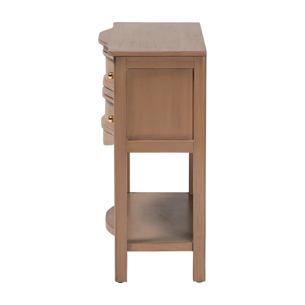 2-Drawer Entryway Table with Open Shelf and Sculpted Apron for Living Room