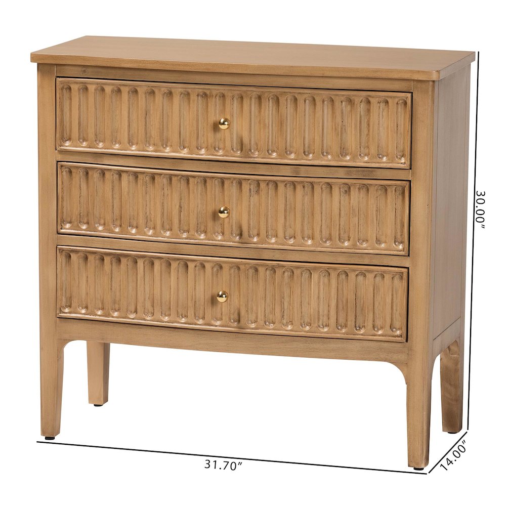3-Drawer Storage Wood Chest with Textured Drawer Fronts and Round Knobs