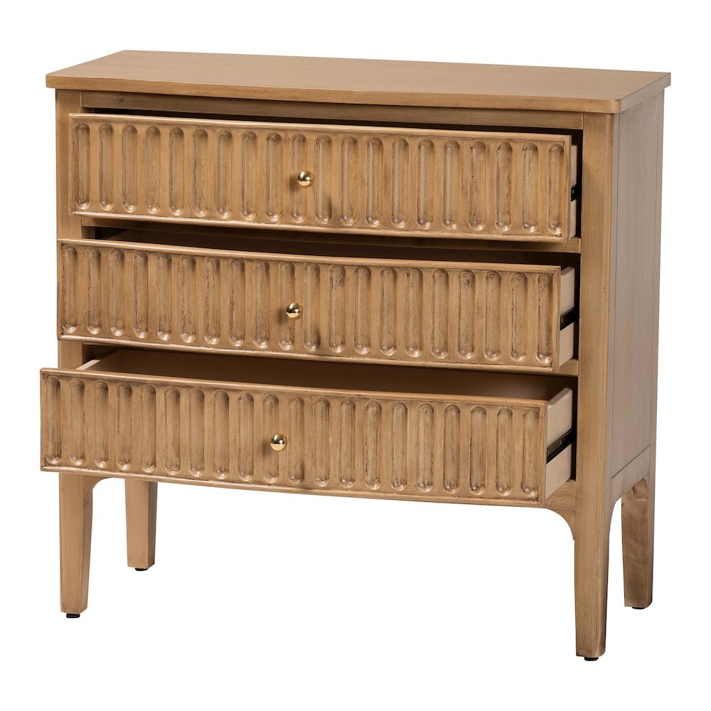 3-Drawer Storage Wood Chest with Textured Drawer Fronts and Round Knobs